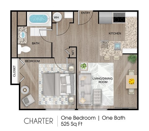 1 Bedroom 1 Bathroom Floor Plan at The Camelot, West Hartford  